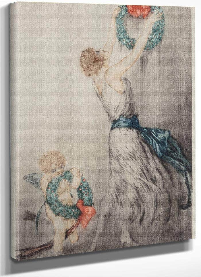 Christmas Wreath C. 1922 By Louis Icart Fine Art Print
