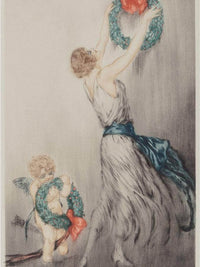 Christmas Wreath C. 1922 By Louis Icart Fine Art Print