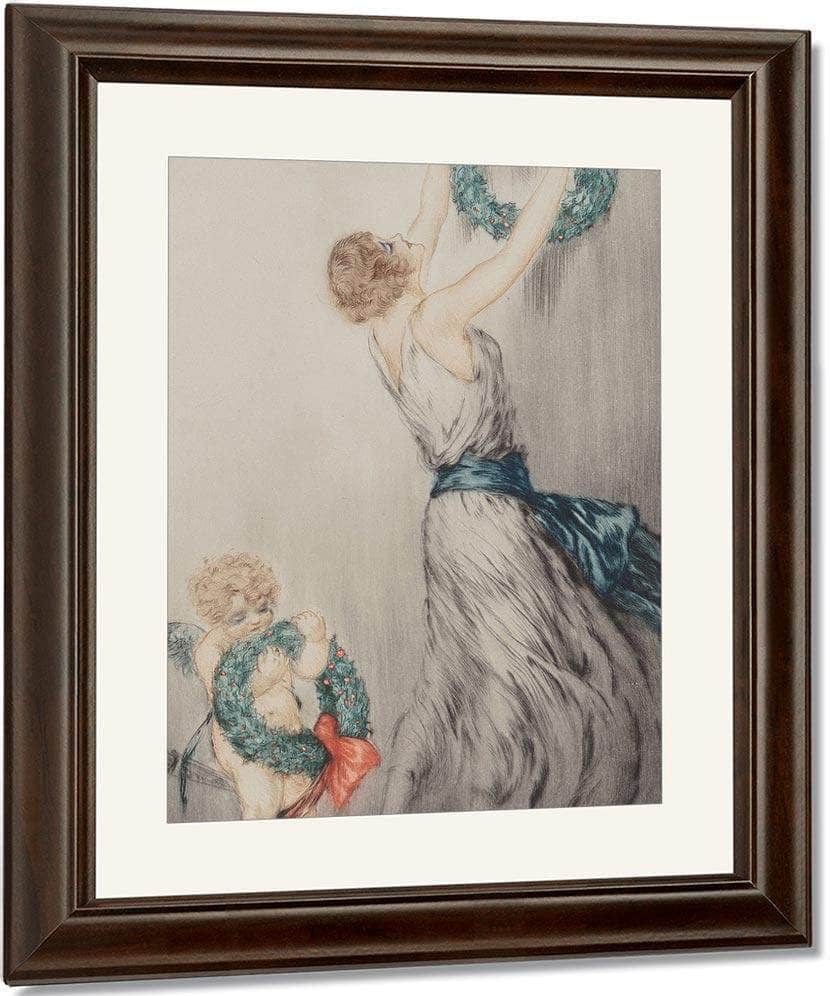 Christmas Wreath C. 1922 By Louis Icart Fine Art Print