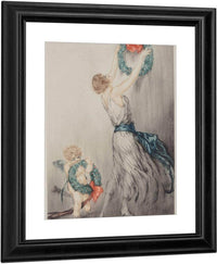 Christmas Wreath C. 1922 By Louis Icart Fine Art Print