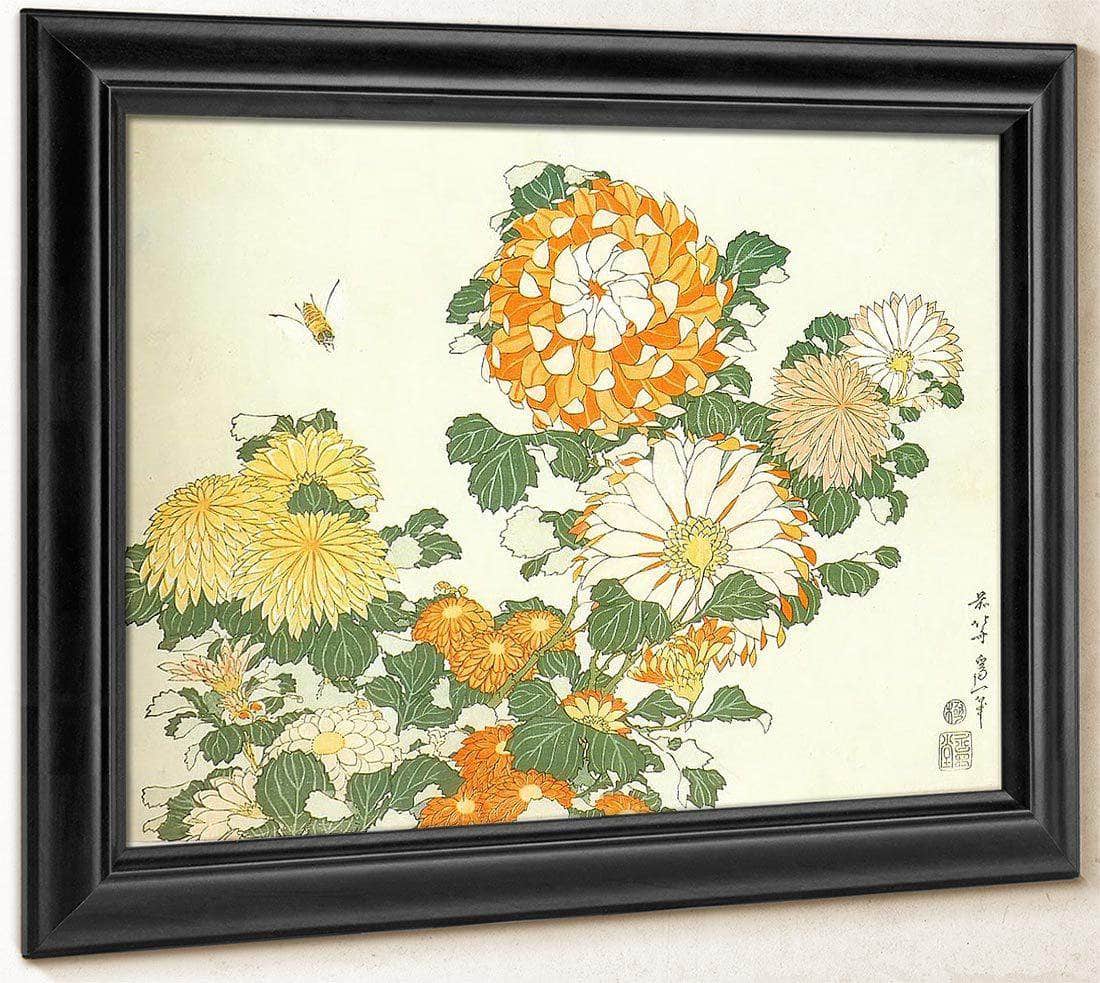 Chrysanthemum And Bee By Hokusai Fine Art Print