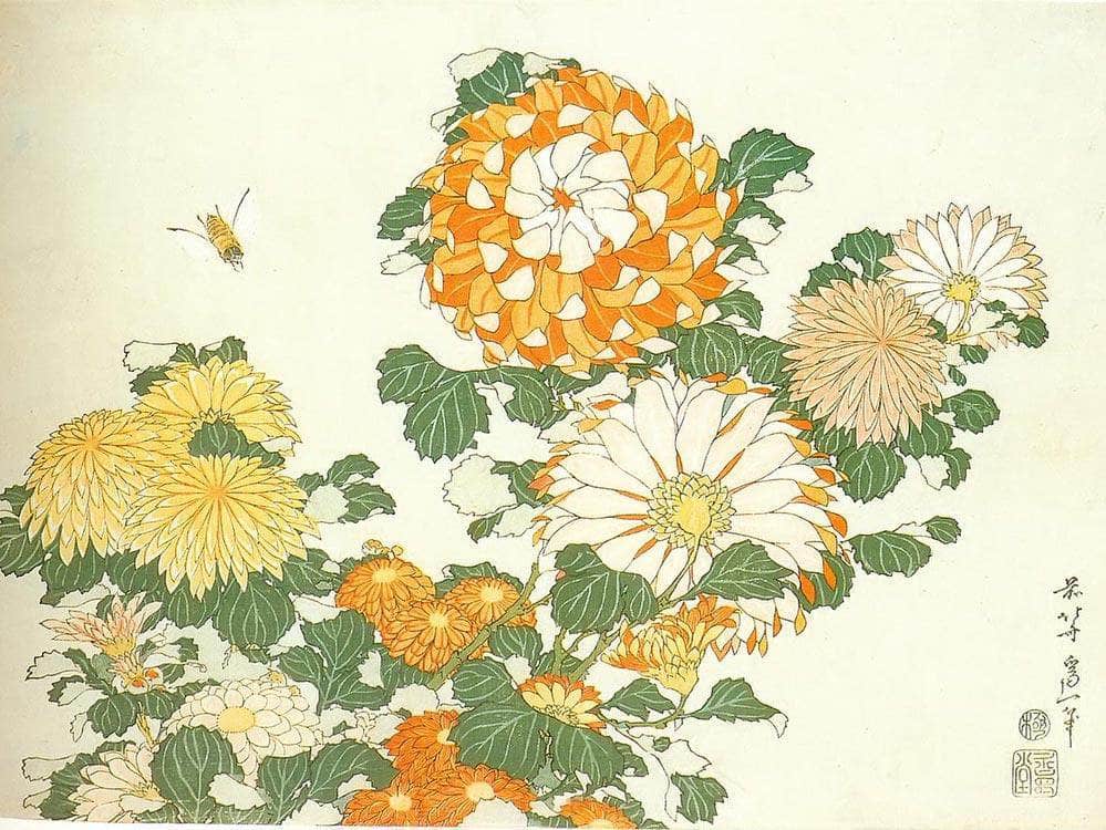 Chrysanthemum And Bee By Hokusai Fine Art Print