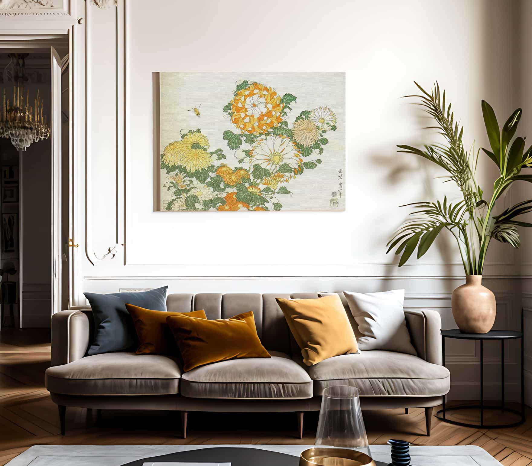 Chrysanthemum And Bee By Hokusai Fine Art Print