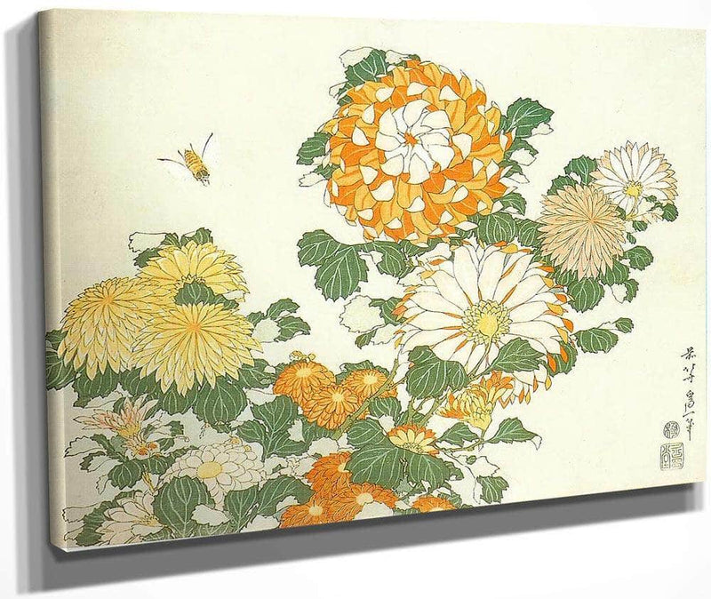Chrysanthemum And Bee By Hokusai Fine Art Print