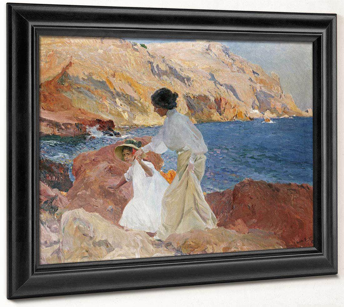 Clotilde And Elena On The Rocks Javea By Joaquin Sorolla Y Bastida Fine Art Print