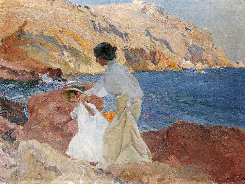 Clotilde And Elena On The Rocks Javea By Joaquin Sorolla Y Bastida Fine Art Print