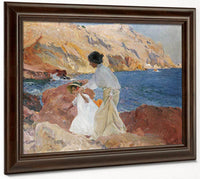 Clotilde And Elena On The Rocks Javea By Joaquin Sorolla Y Bastida Fine Art Print