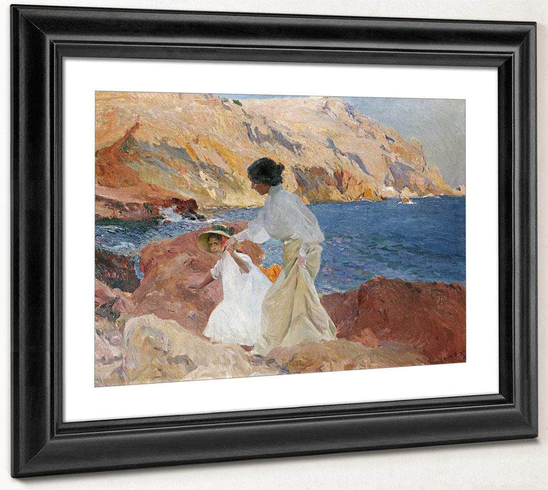 Clotilde And Elena On The Rocks Javea By Joaquin Sorolla Y Bastida Fine Art Print