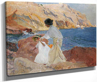 Clotilde And Elena On The Rocks Javea By Joaquin Sorolla Y Bastida Fine Art Print