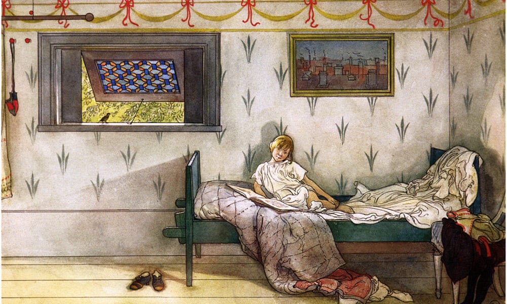 Cock A Doodle Doo, It's Seven O'clock! By Carl Larsson Fine Art Print