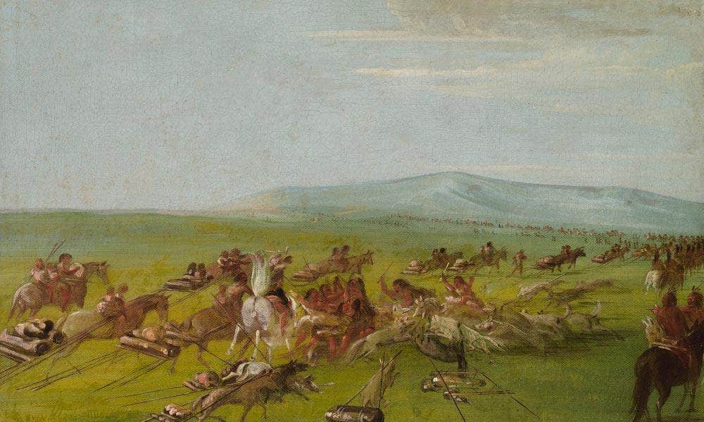 Comanche Moving Camp, Dog Fight Enroute By George Catlin Fine Art Print