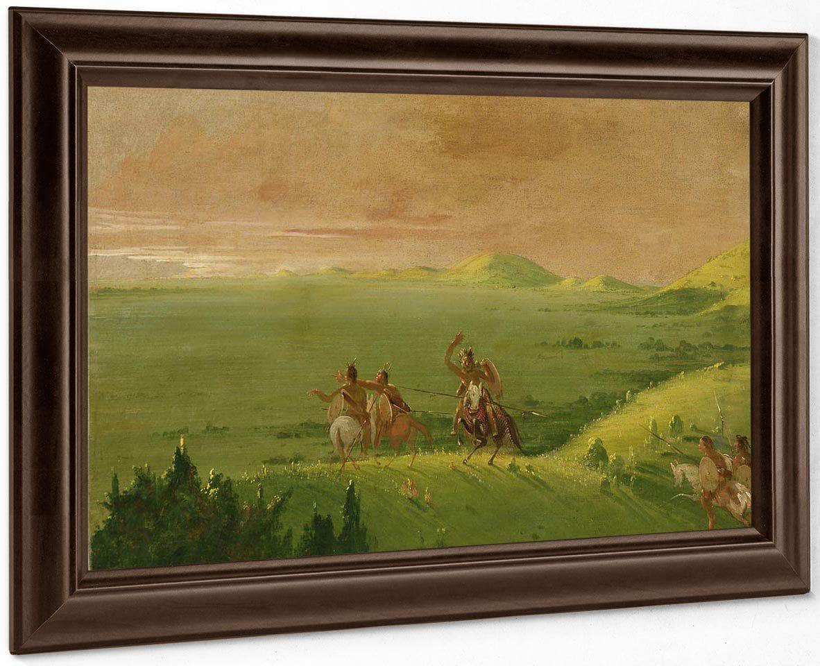 Comanche War Party, Chief Discovering The Enemy And Urging His Men At Sunrise By George Catlin Fine Art Print
