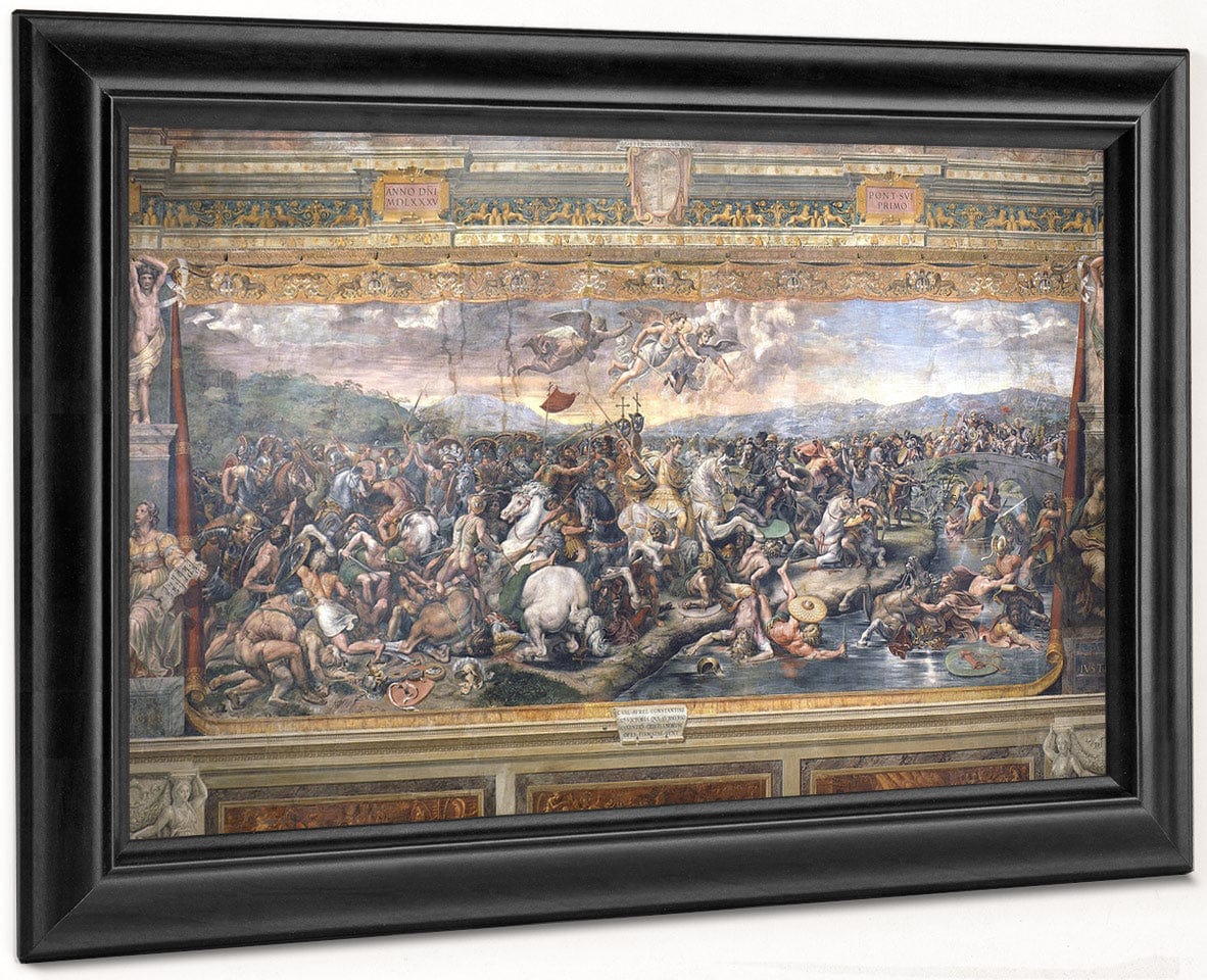 Constantine's Battle At The Milvian Bridge By Raphael Fine Art Print