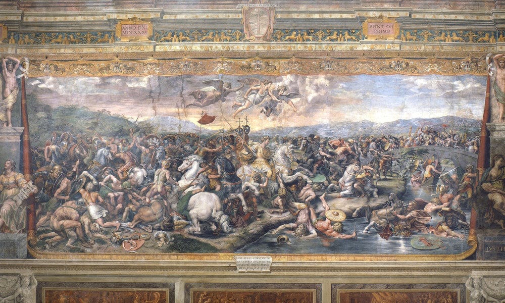 Constantine's Battle At The Milvian Bridge By Raphael Fine Art Print