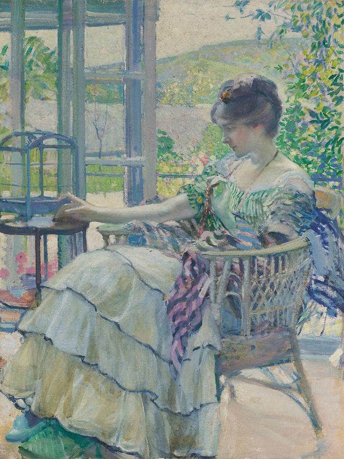 Contemplation (Woman Seated Next To Birdcage) By Richard Edward Miller Fine Art Print