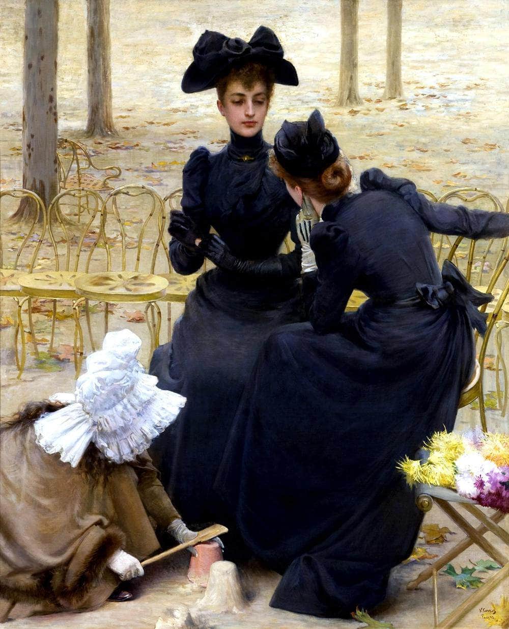 Conversation In The Luxembourg Garden Painting Corcos Canvas Art Fine Art Print