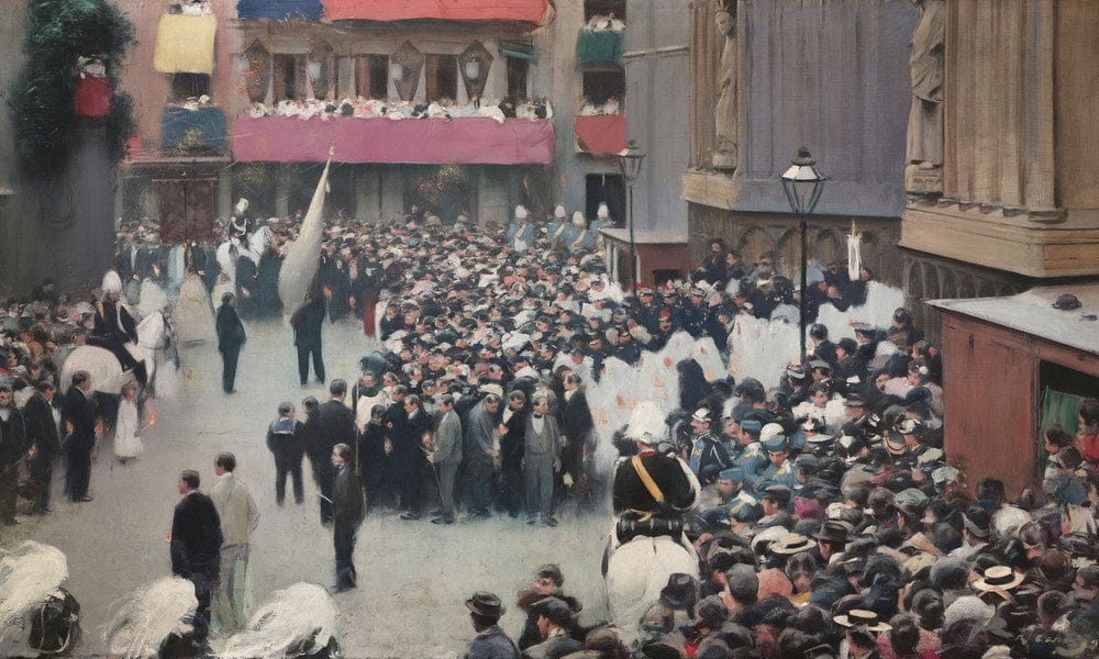 Corpus. Sortida De La Processo De L'esglesia De Santa Maria. Barcelona By Ramon Casas Fine Art Print