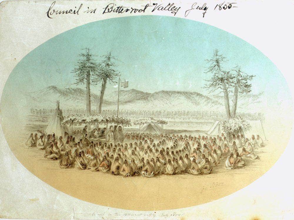 Council In Bitterroot Valley July 1855 By Gustav Sohon Fine Art Print