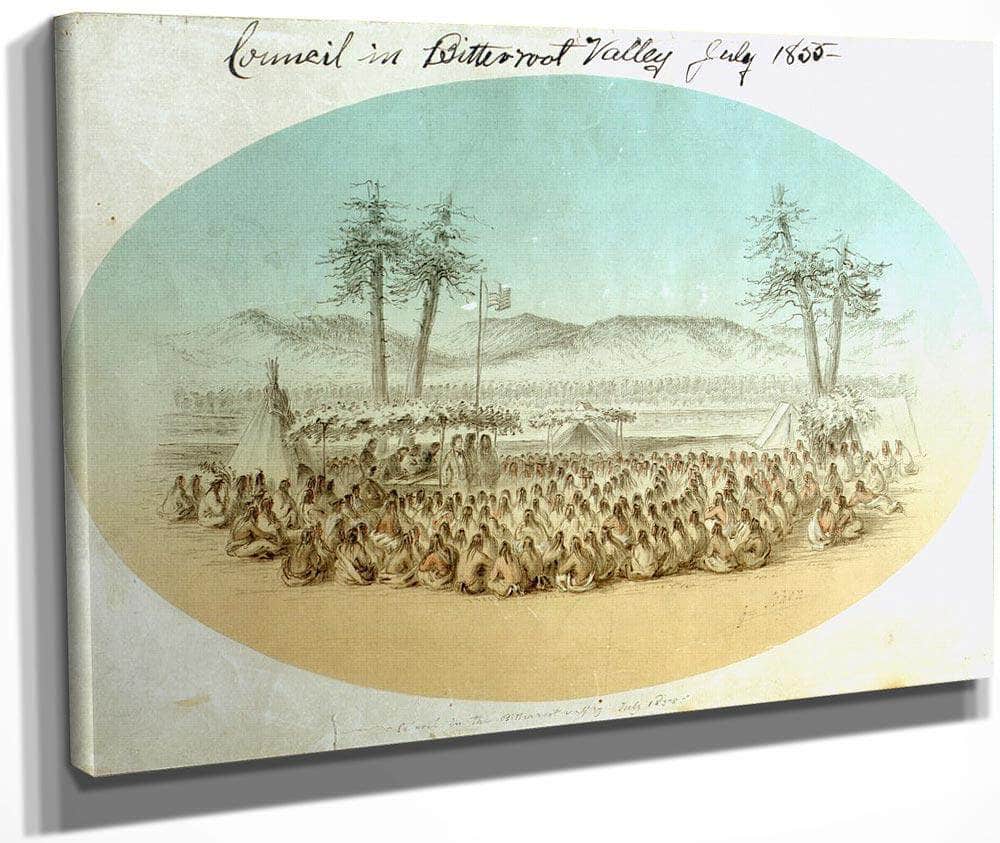Council In Bitterroot Valley July 1855 By Gustav Sohon Fine Art Print