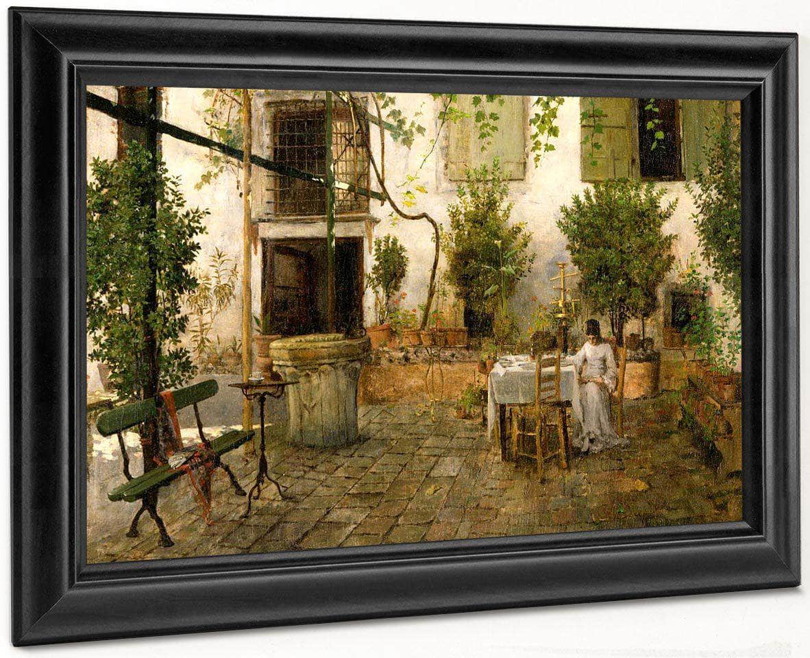 Courtyard In Venice By  Chase William Merritt Fine Art Print