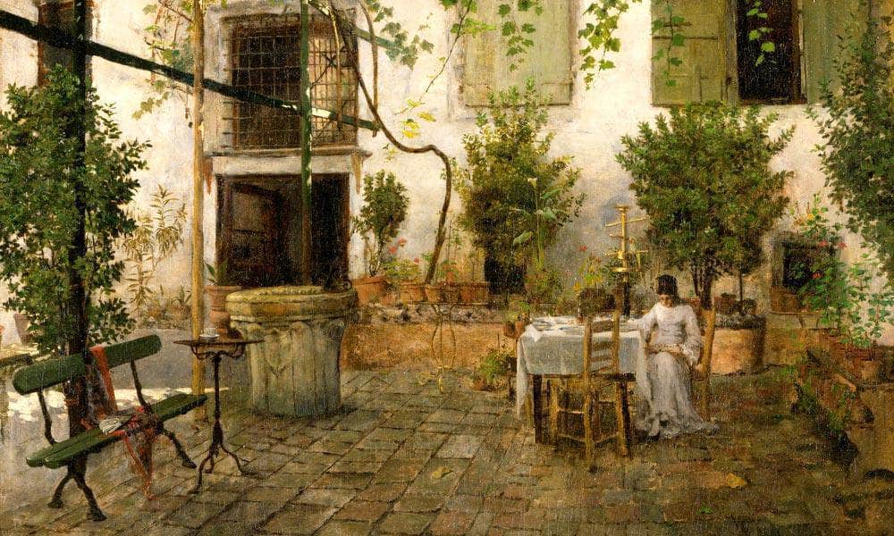 Courtyard In Venice By  Chase William Merritt Fine Art Print