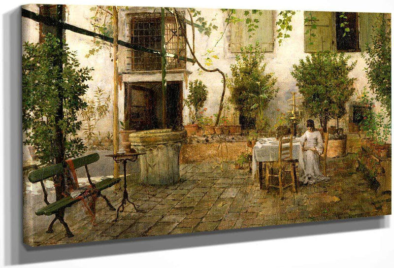 Courtyard In Venice By  Chase William Merritt Fine Art Print