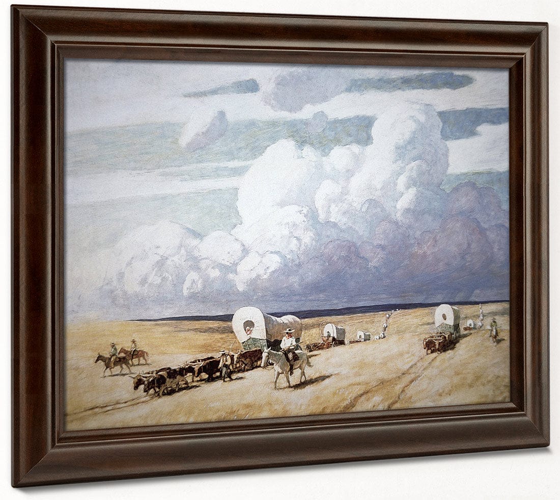Covered Wagons Heading West By NC Wyeth Fine Art Print