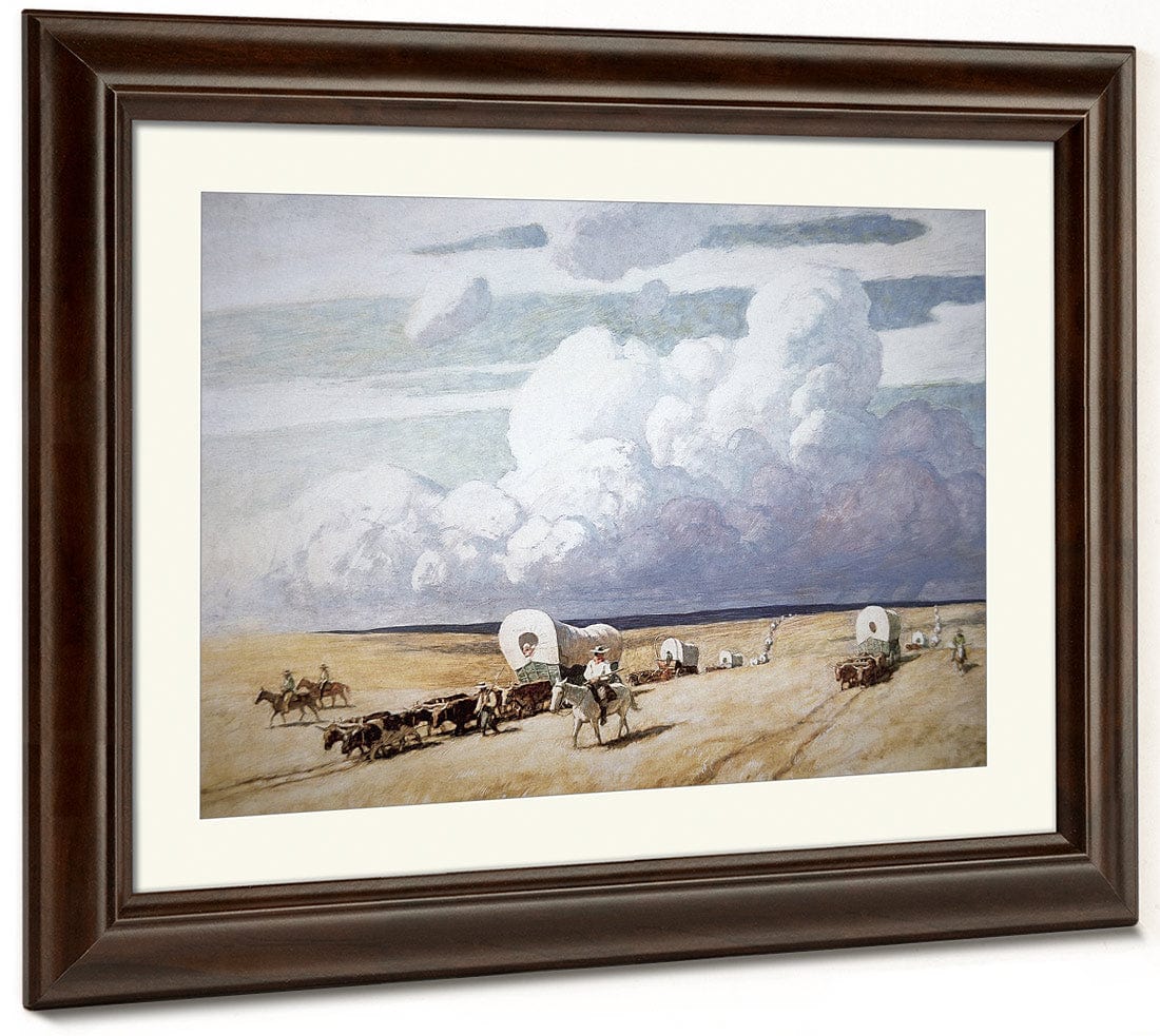 Covered Wagons Heading West By NC Wyeth Fine Art Print