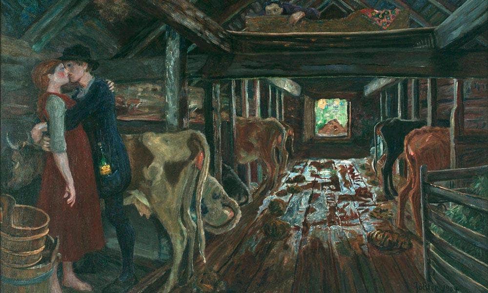 Cowshed Courtship By Nicolai Astrup Fine Art Print