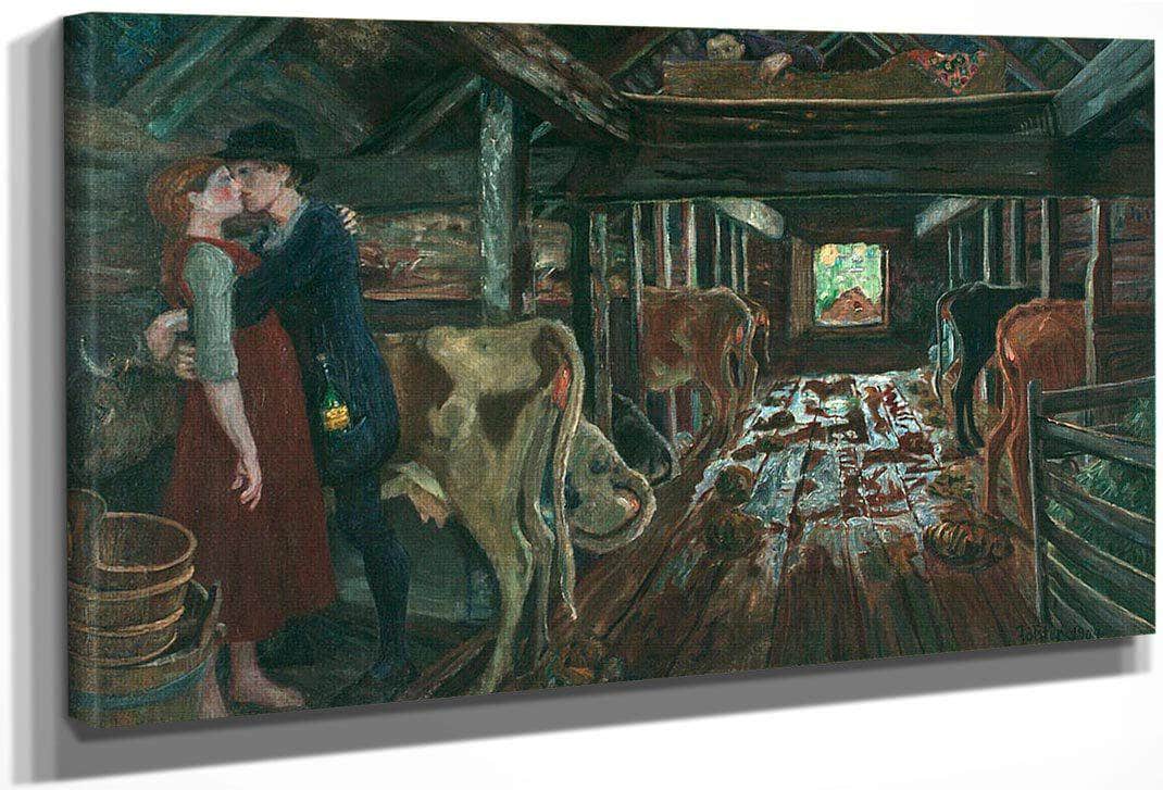 Cowshed Courtship By Nicolai Astrup Fine Art Print