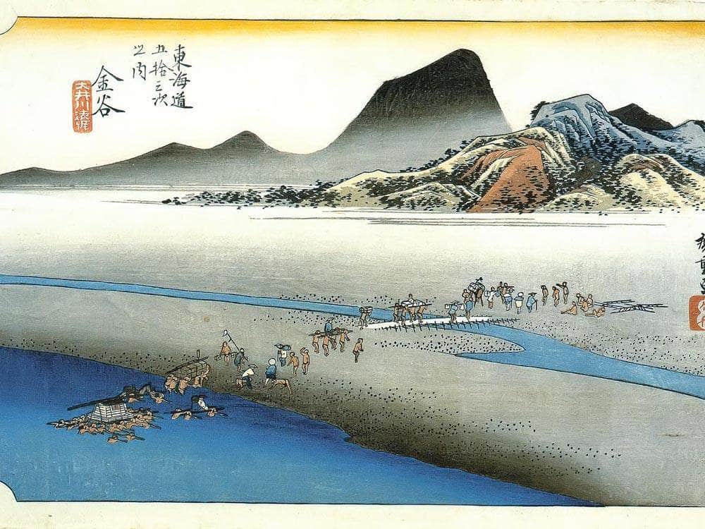 Crossing A Wide River By Hiroshige Fine Art Print