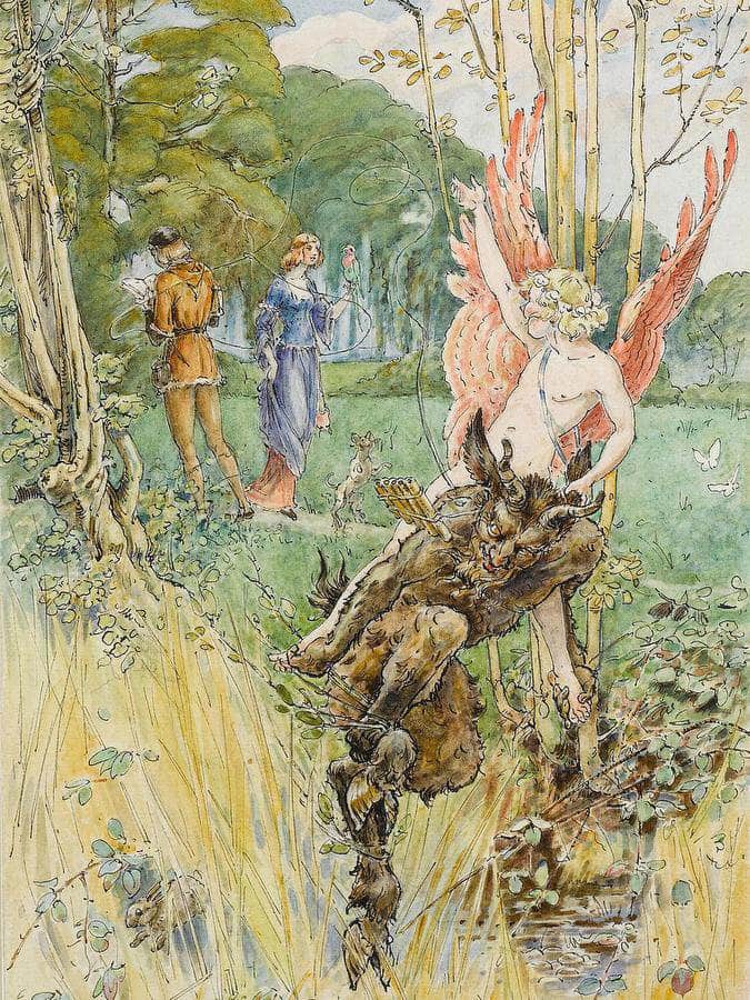 Cupid And Pan Entwining Lovers By William Henry Walker Fine Art Print