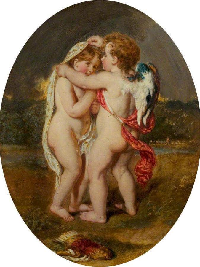 Cupid Sheltering His Darling From The Approaching Storm By William Etty Fine Art Print