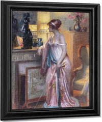 Dame Regardant Une Statue By Enjolras Delphin Fine Art Print