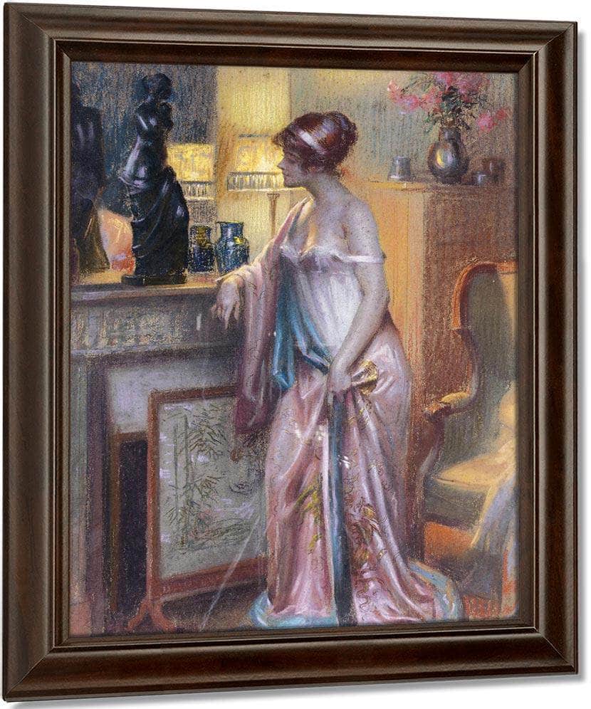 Dame Regardant Une Statue By Enjolras Delphin Fine Art Print