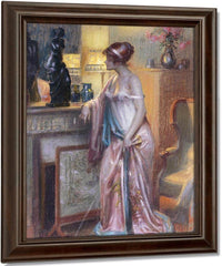 Dame Regardant Une Statue By Enjolras Delphin Fine Art Print