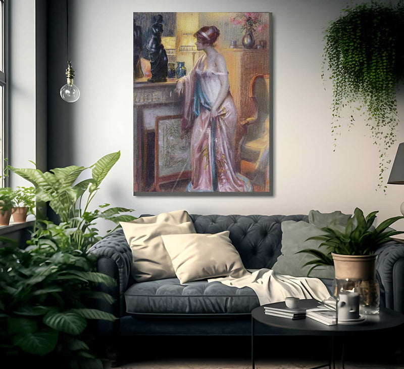 Dame Regardant Une Statue By Enjolras Delphin Fine Art Print