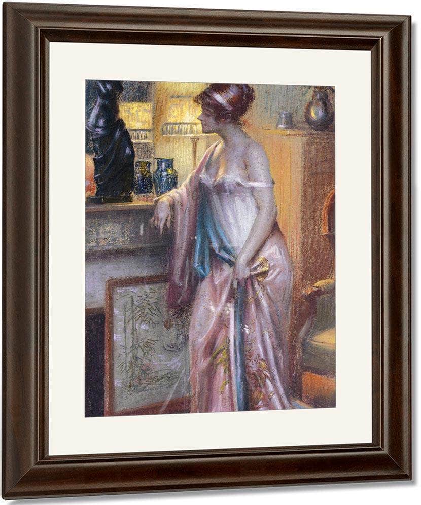 Dame Regardant Une Statue By Enjolras Delphin Fine Art Print