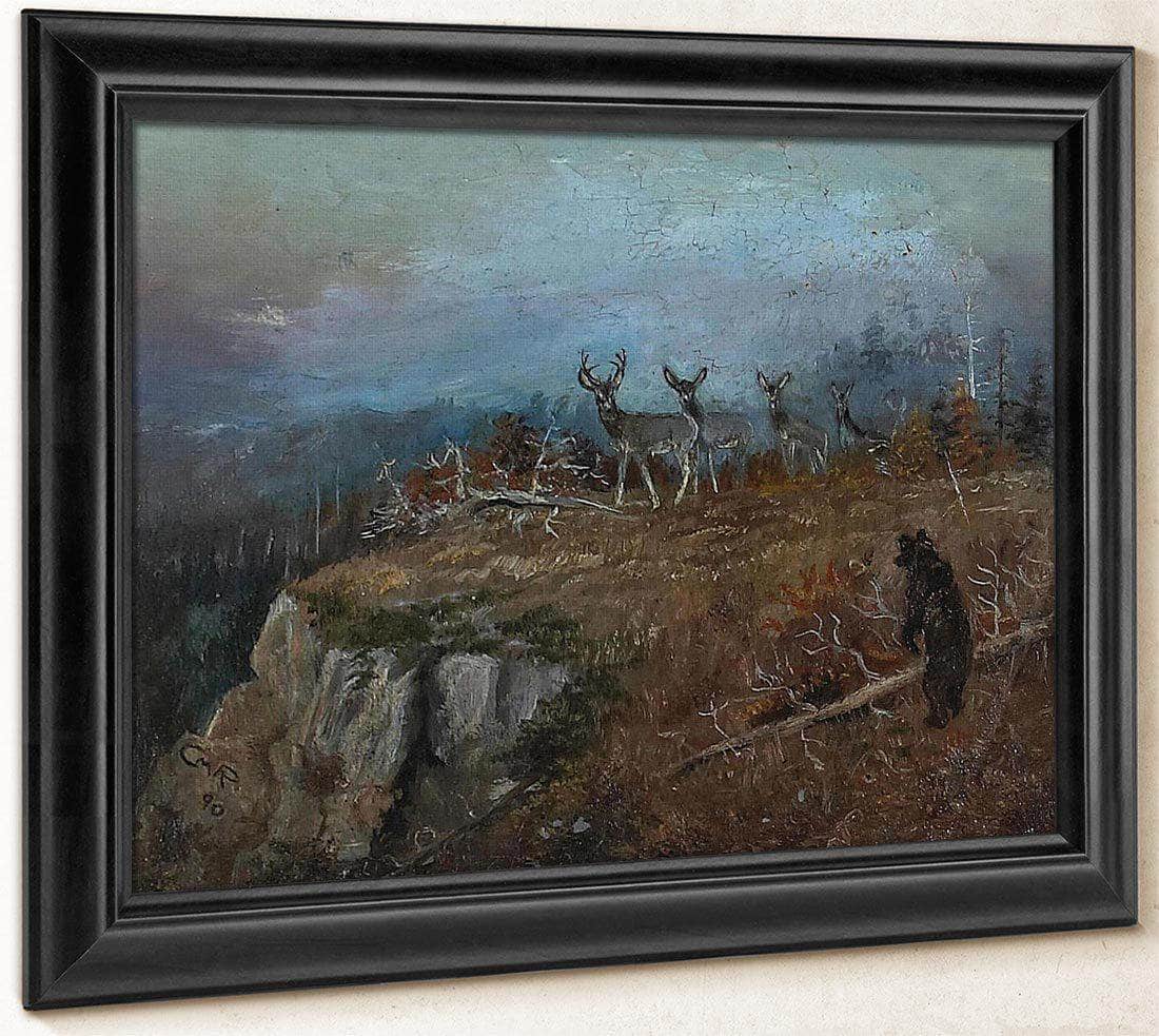 Deer And Bear In A Landscape, 1890 By Charles Marion Russell Fine Art Print