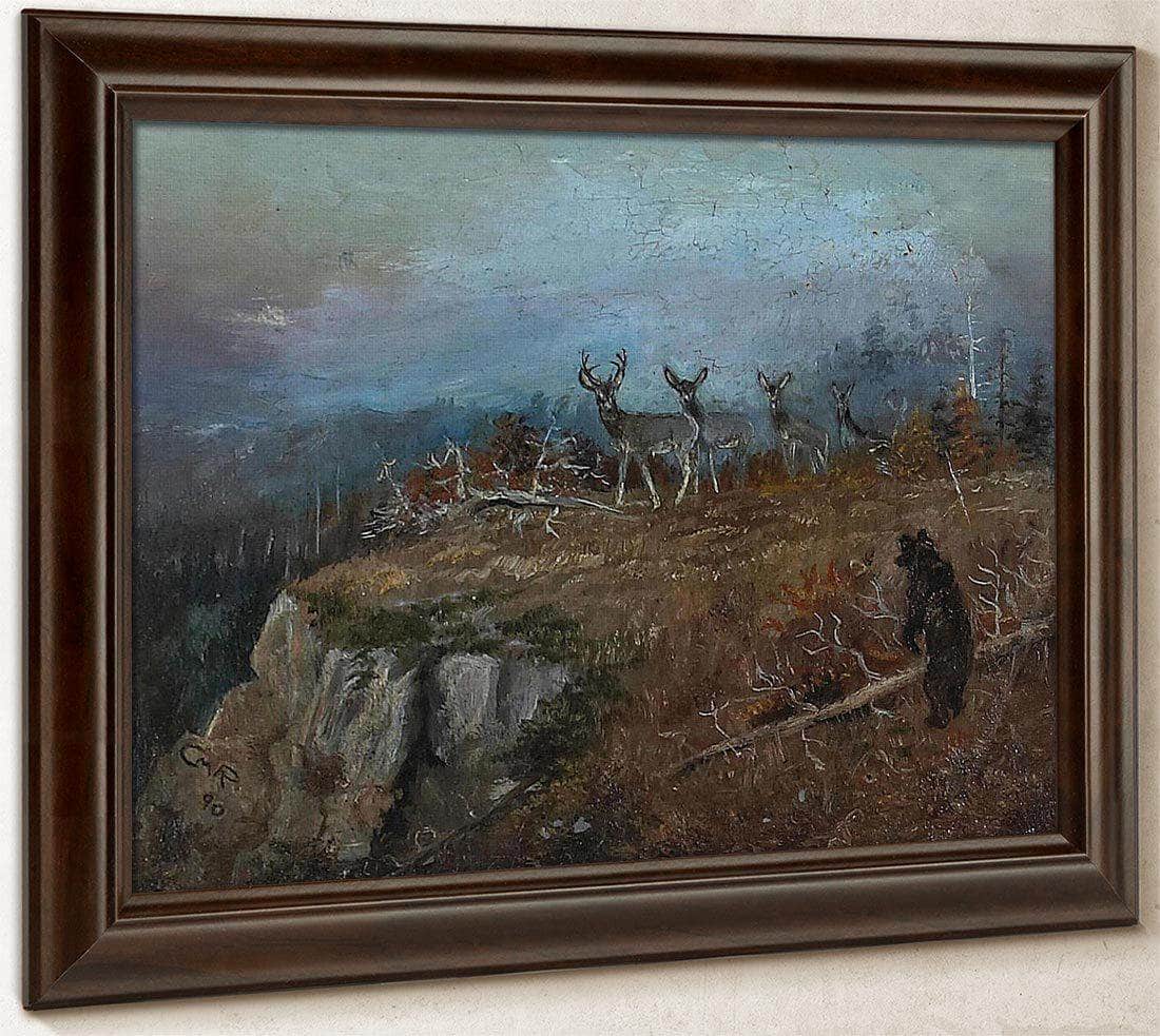 Deer And Bear In A Landscape, 1890 By Charles Marion Russell Fine Art Print