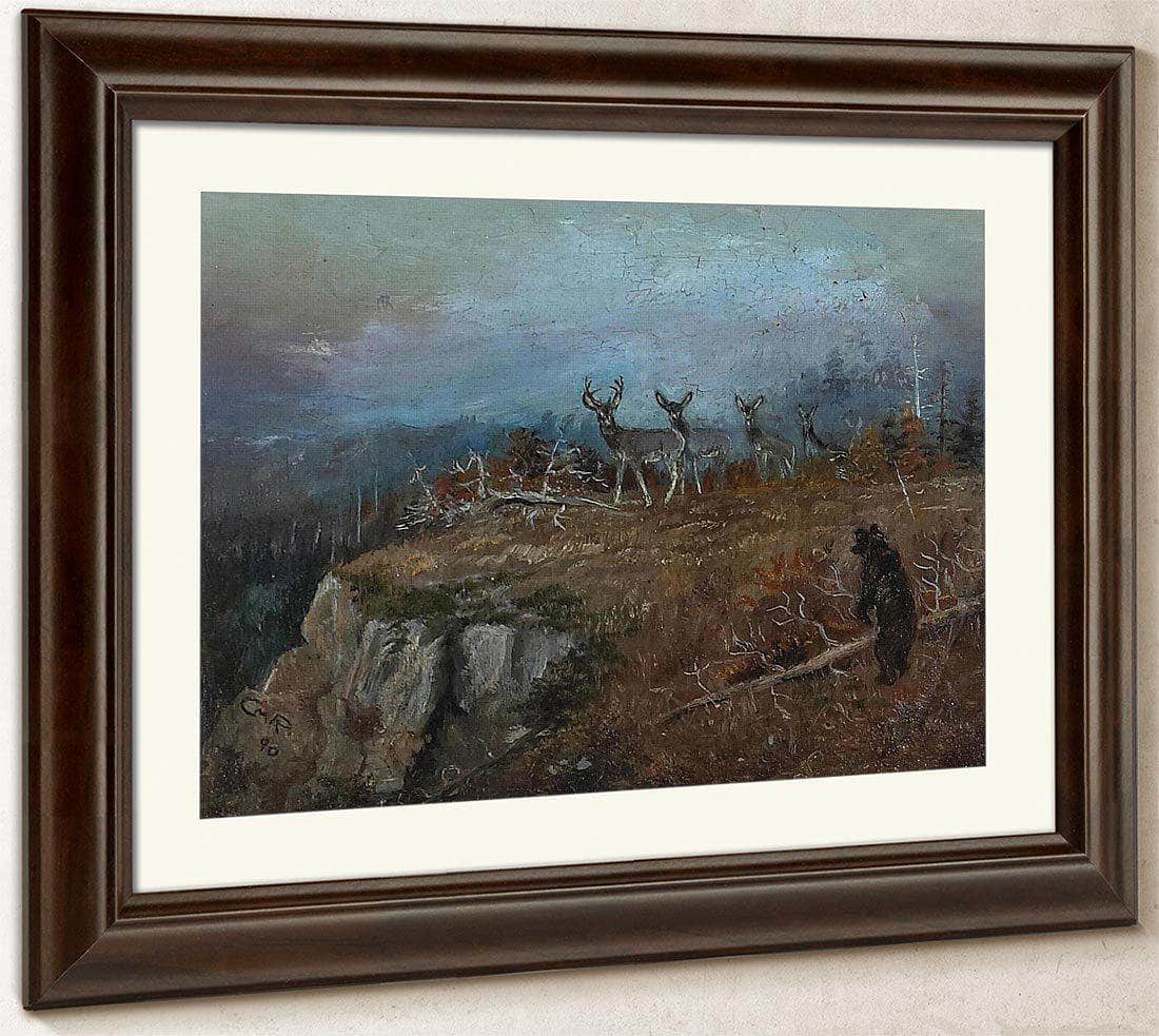 Deer And Bear In A Landscape, 1890 By Charles Marion Russell Fine Art Print