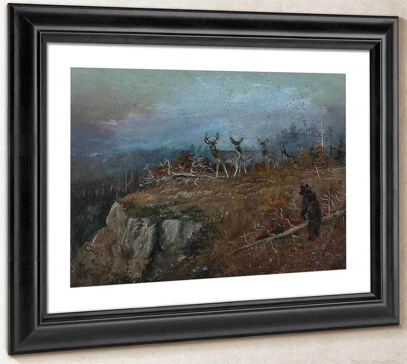 Deer And Bear In A Landscape, 1890 By Charles Marion Russell Fine Art Print