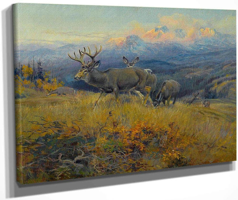 Deer In Landscape By Charles Marion Russell Fine Art Print