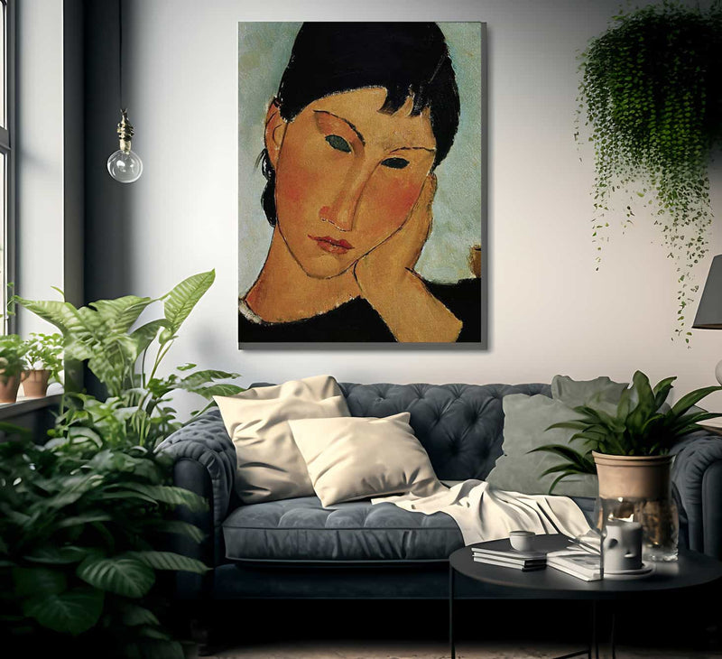 Detail Of Female Head From Elvira Resting At A Table By Amedeo Modigliani Fine Art Print
