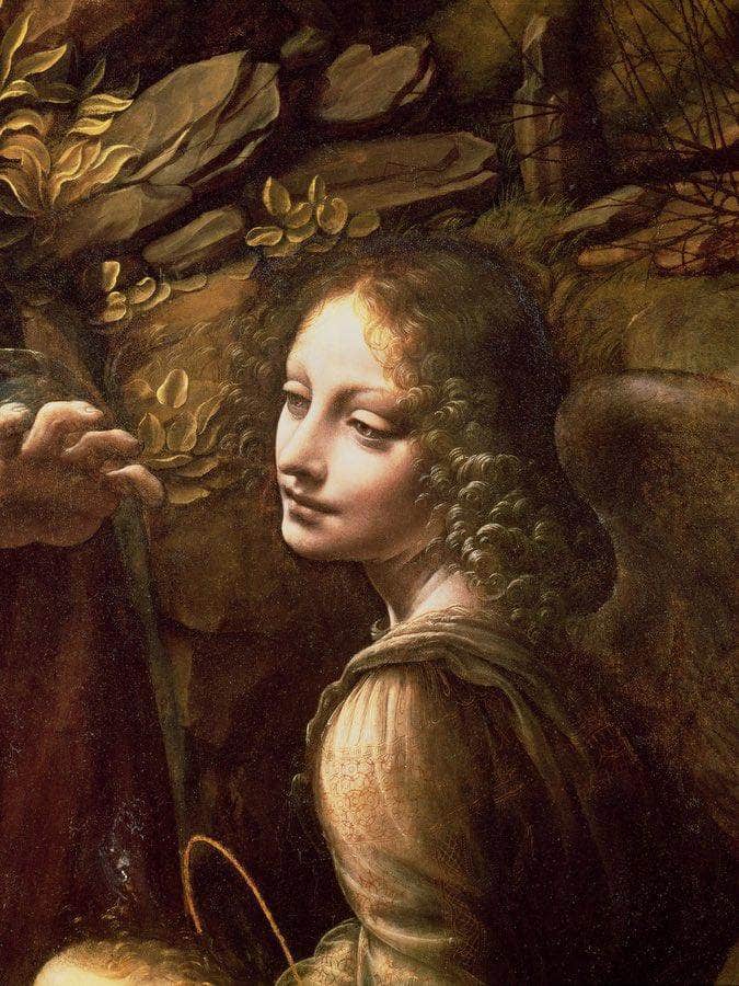 Detail Of The Angel From The Virgin Of The Rocks (The Virgin With The Infant St. John Adoring The Infant Christ Accompanied By An Angel) By Leonardo Da Vinci Fine Art Print
