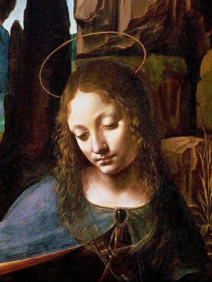 Detail Of The Head Of The Virgin From The Virgin Of The Rocks (The Virgin With The Infant Saint John Adoring The Infant Christ Accompanied By An Angel) By Leonardo Da Vinci Fine Art Print