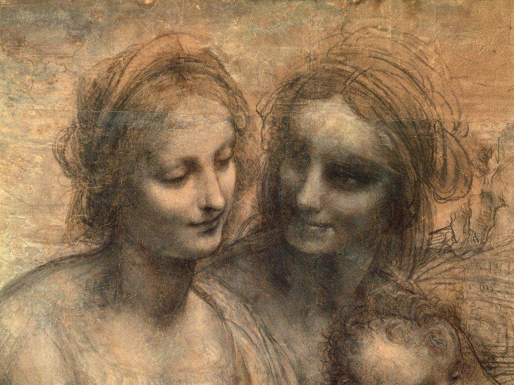 Detail Of The Heads Of The Virgin And St. Anne From The Virgin And Child With Ss. Anne And John The Baptist By Leonardo Da Vinci Fine Art Print