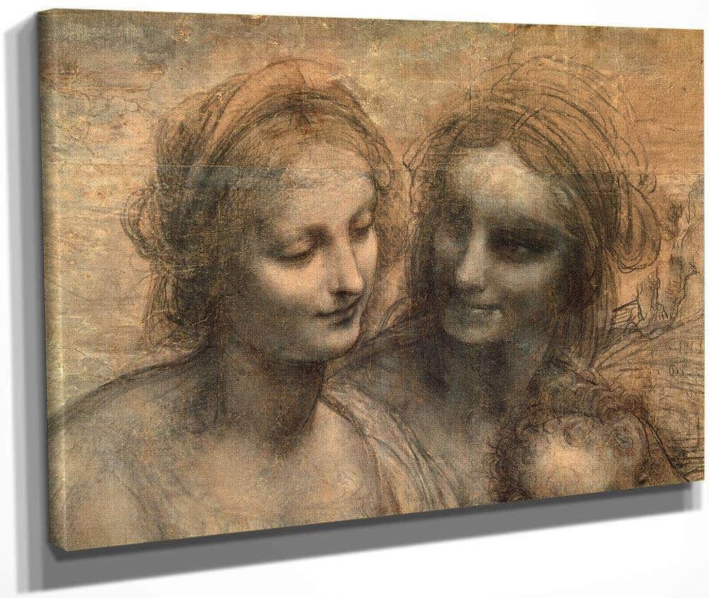 Detail Of The Heads Of The Virgin And St. Anne From The Virgin And Child With Ss. Anne And John The Baptist By Leonardo Da Vinci Fine Art Print
