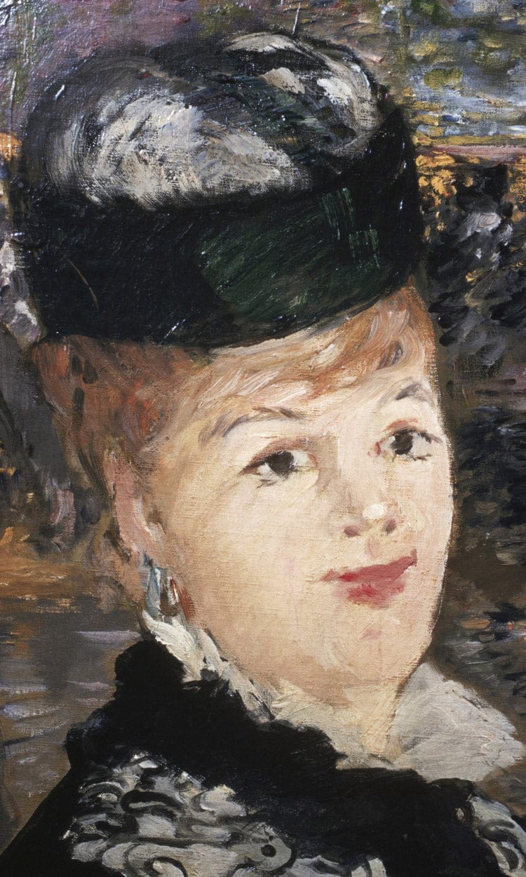 Detail Showing Woman's Face From Skating By Edouard Manet Fine Art Print