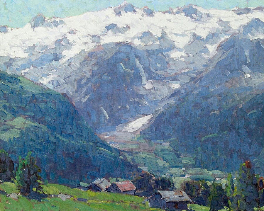 Distant Glaciers And High Country Huts By  Edgar Payne Fine Art Print